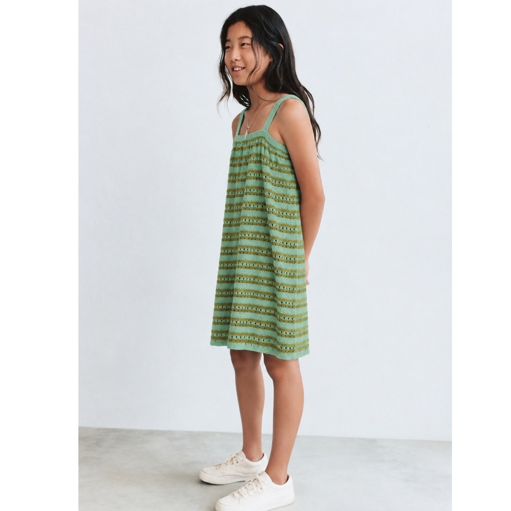 Zara Kids Green Gold Metallic Striped Crochet Knit Dress Size 13-14 NWT 2756/626